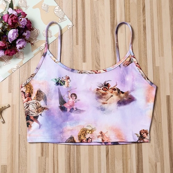 Tops - Purple angel sky print crop top 👼🏼☁️